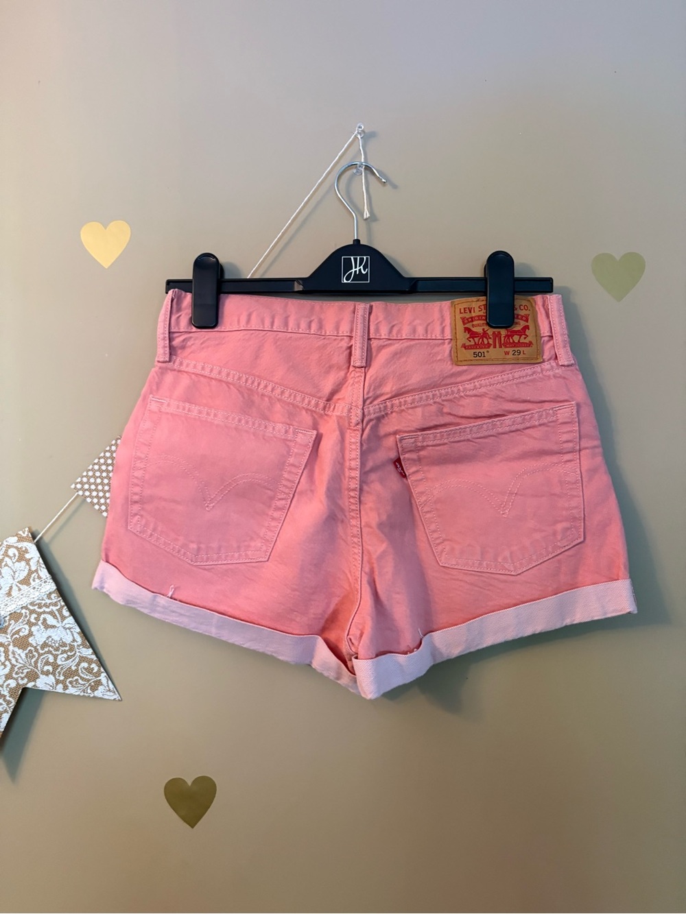 Levi's 501 Original Coral Pink High Rise Denim Shorts Size 29 - Picture 9 of 13
